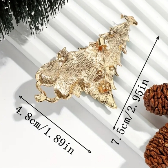 Cat Christmas Tree Brooch Pin - Picture 3 of 4